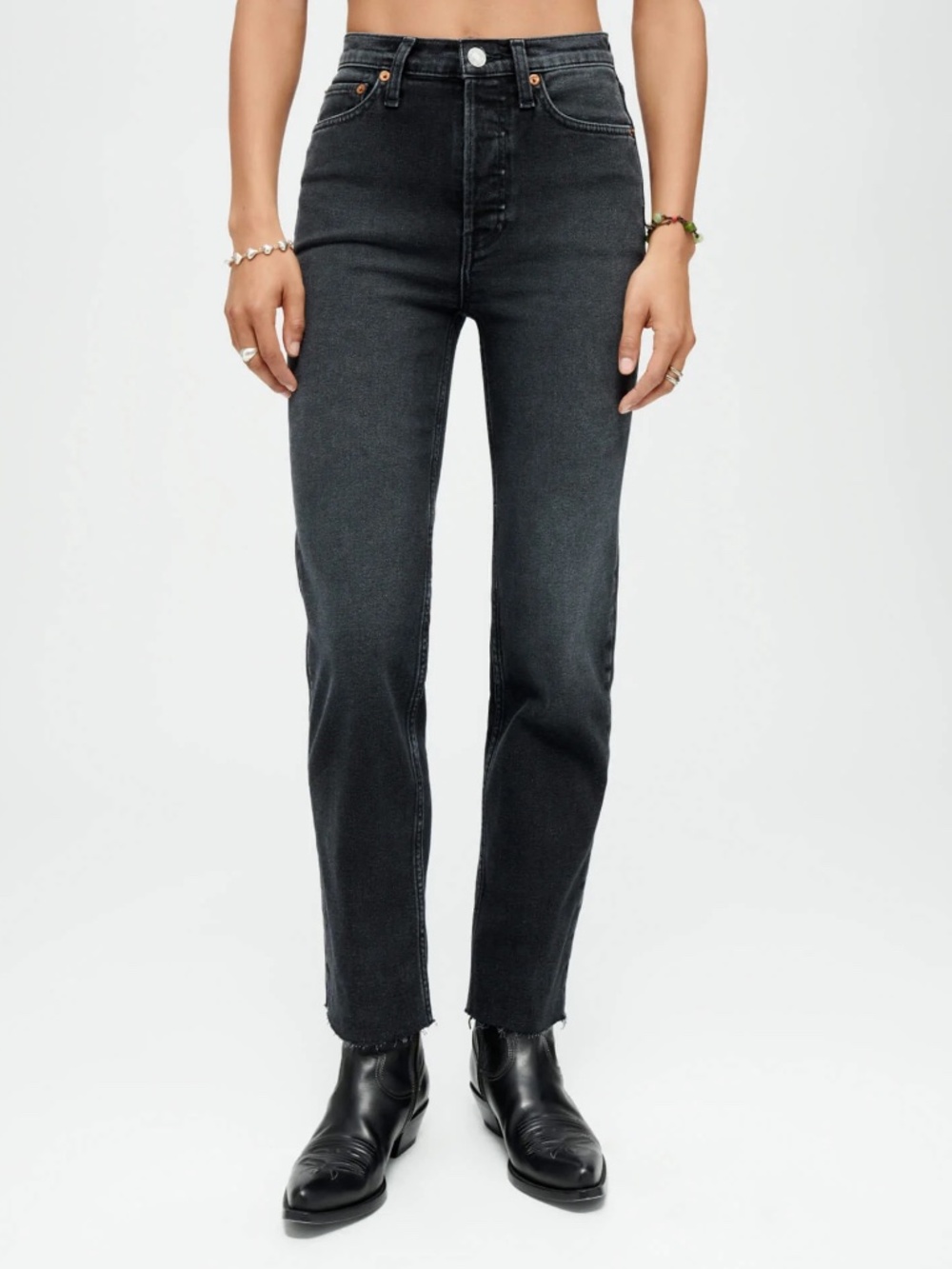 Re/Done 70s Stove Pipe Jeans in Washed‎ Noir - Size 26